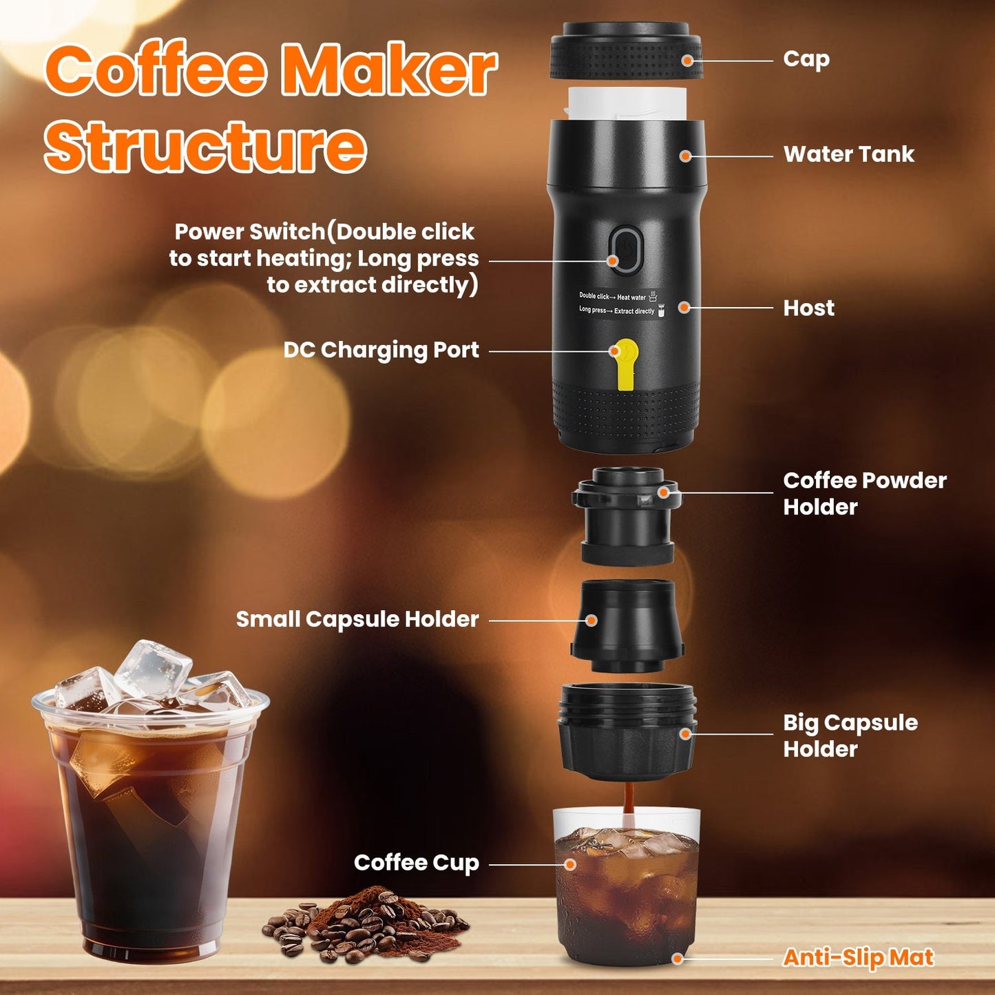 Portable Electric Espresso Machine Cordless Coffee Maker